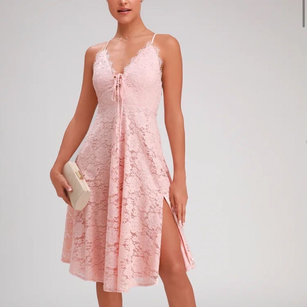 Lulus Waverly Blush Pink Lace Lace-Up Midi Dress Size Medium